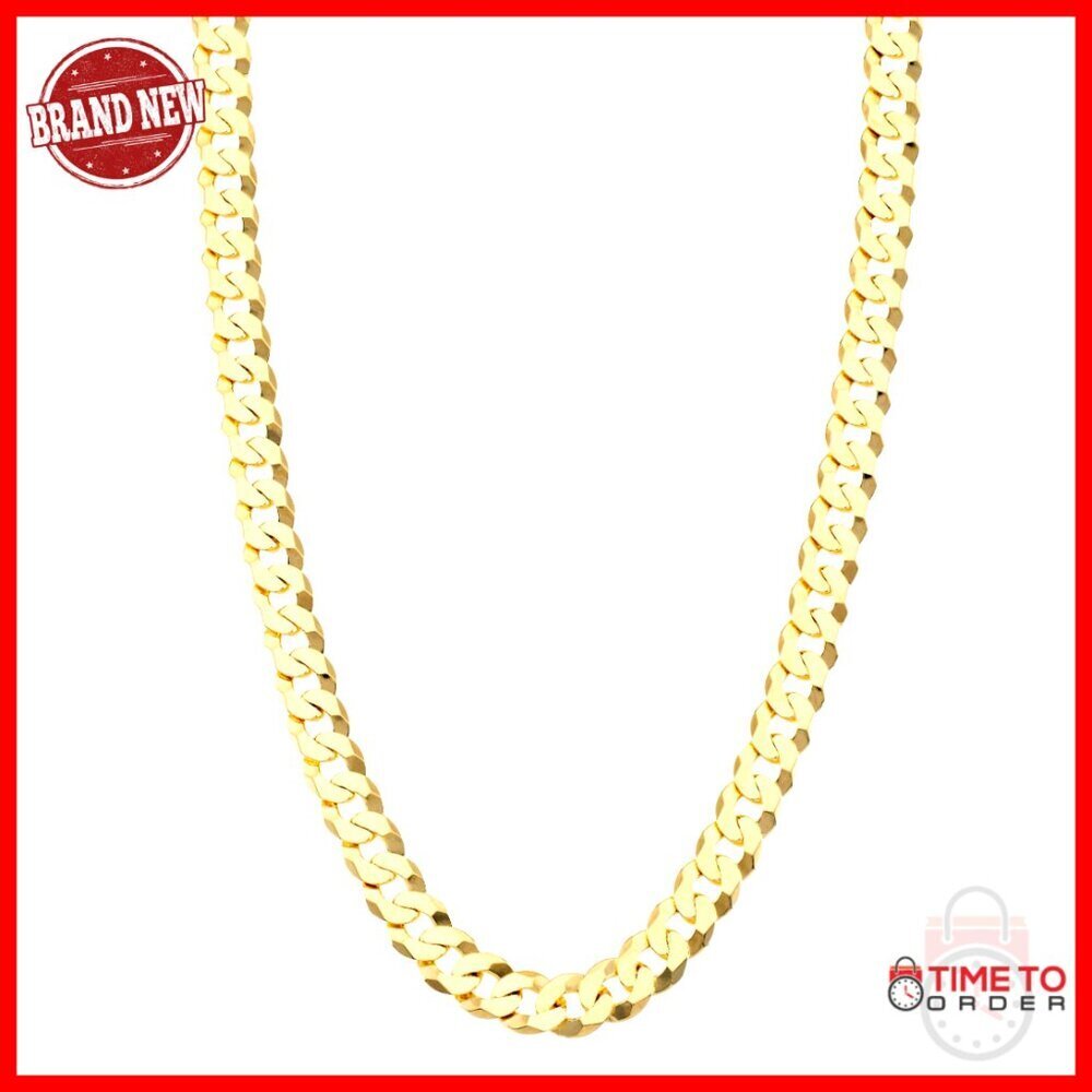 7mm Cuban Link Chain Necklace 18K Gold Plated Sterling Silver 22"